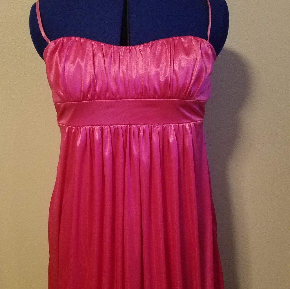 Pink bubble bottom prom dress